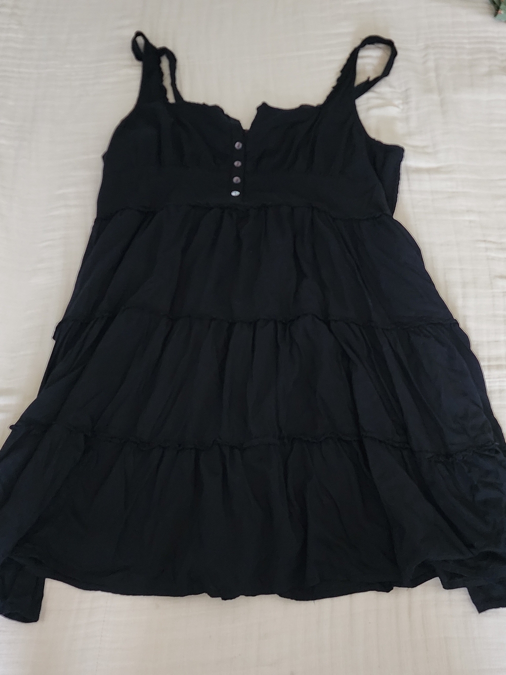 Girls Black Tiered Sundress with Button Front